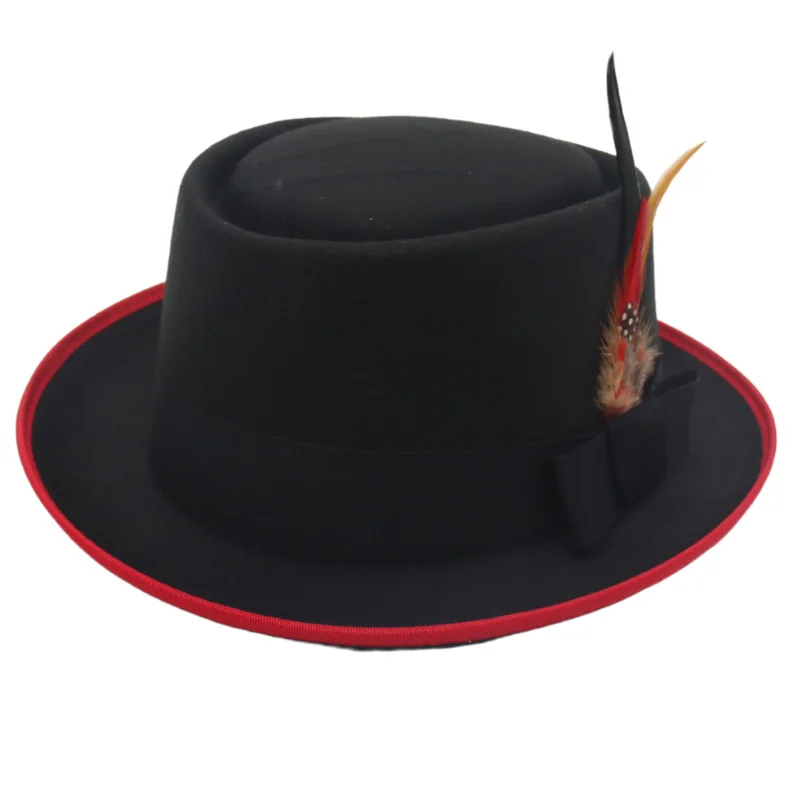 

Vintage Churchill Top Hat British Style Feather & Bowknot Decor Felt Fedora for Men Women Winter Stage Performance Costume Hat