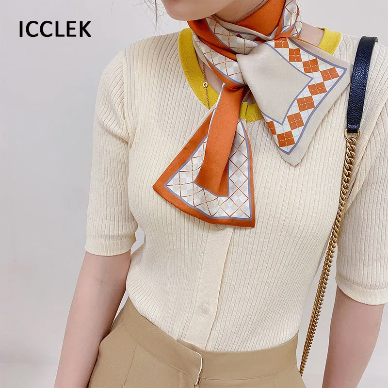 Korean fashion letter thin narrow long ribbon women's fashion small silk scarf hair band spring and autumn decorative scarf