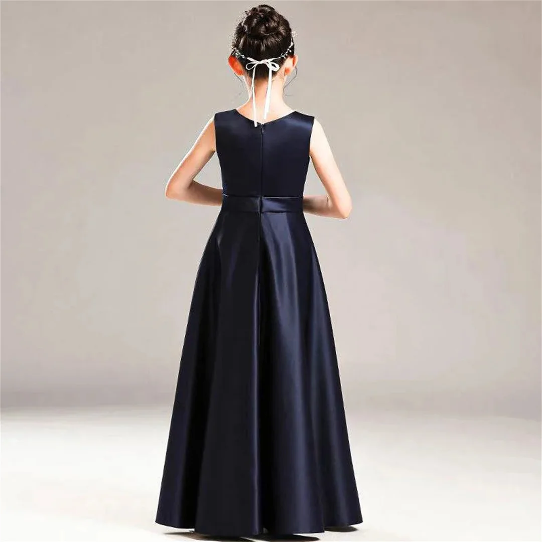 Wedding Evening Prom Kids Dres Girls Elegant Birthday Satin Sleeveless Princess Dress For Costume For Piano Violin Performance
