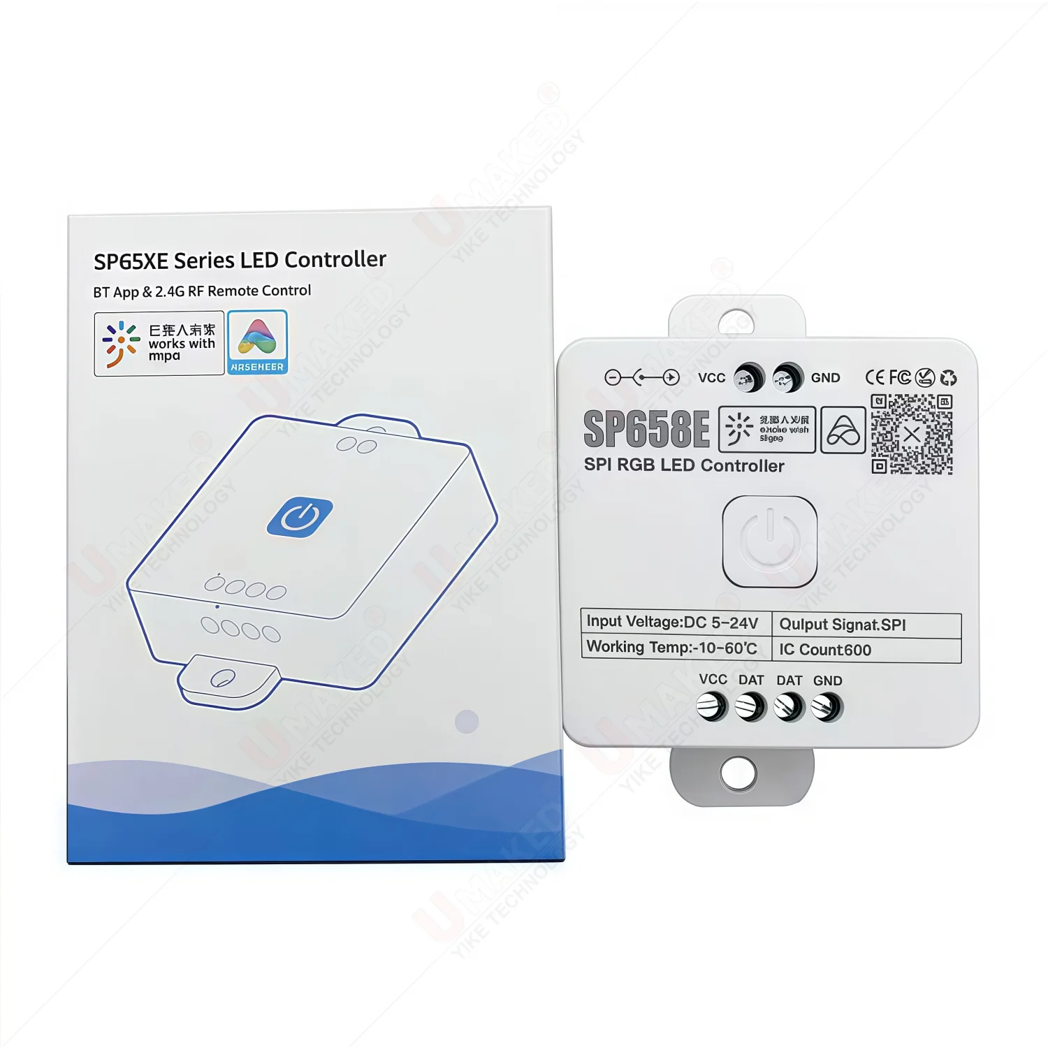 1pc SP658E Smart SPI RGB LED Controller DC5V 12V 24V Addressable 600 Pixel Strip Light Signal Bluetooth APP Dimmer/RF Remote