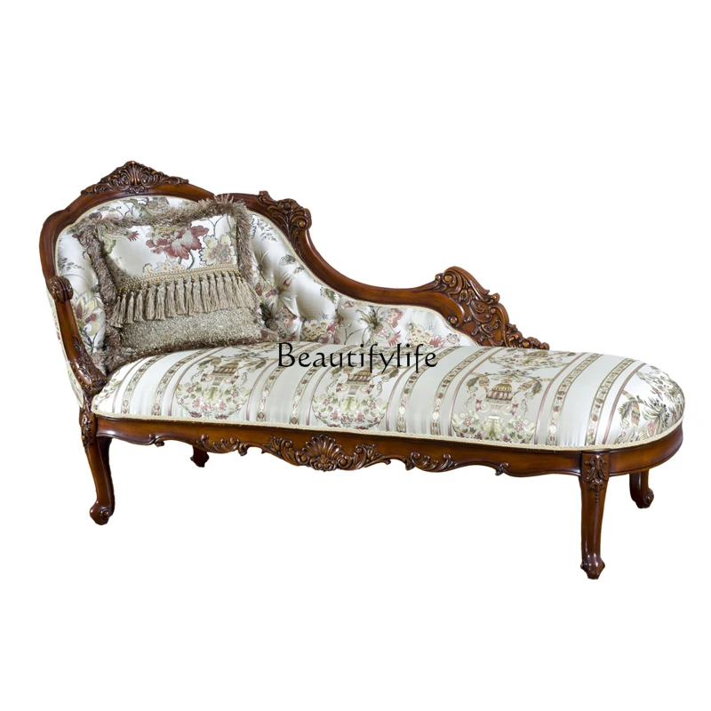 

American concubine chair solid wood beauty couch living room leisure lounge chair retro carving