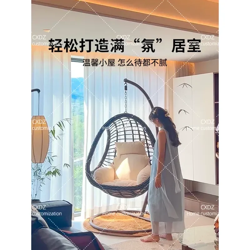 Balcony Hanging Chair Rattan Swing Indoor Hammock Lazy Bird Nest Cradle Seat for Home Garden Relaxation Single Person Use