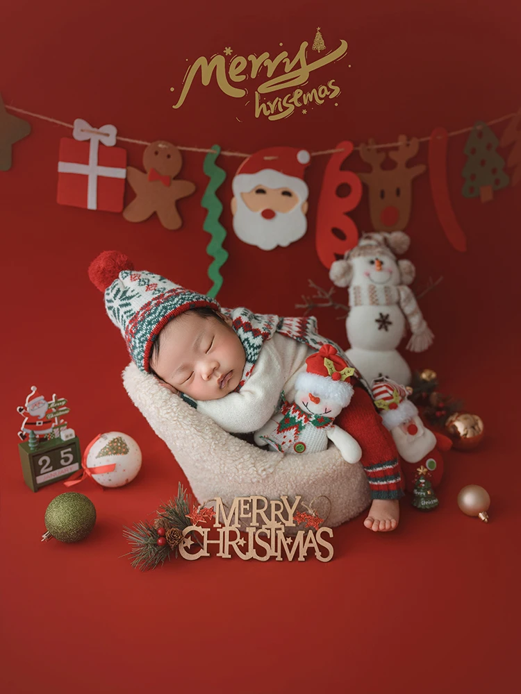 Festive Newborn Photography Accessories Nordic Christmas Knit Costume Snowman Dolls Decor Props Studio Xmas Theme Photo Supplies