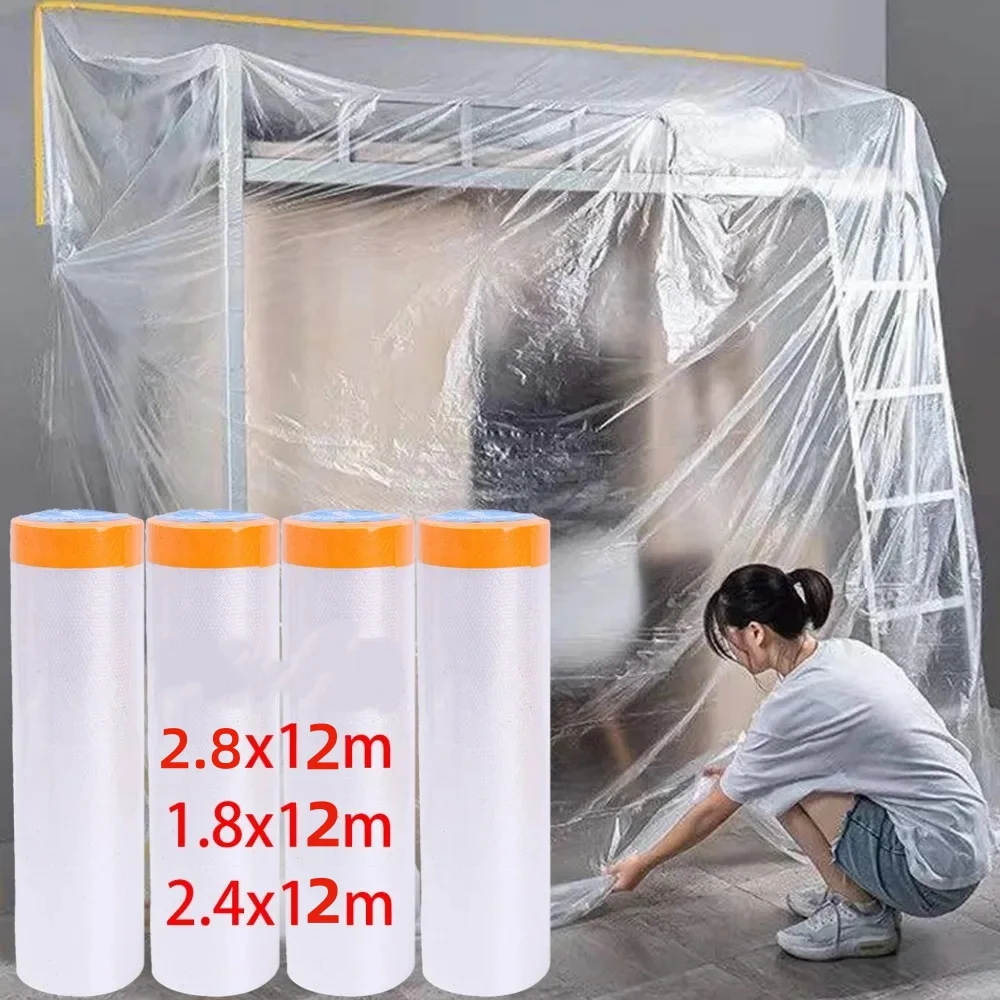 12M Self-adhesive Dustproof Film Furniture Dust Protection Masking Film Home Waterproof Plastic Film Wall Painting Protect Cover