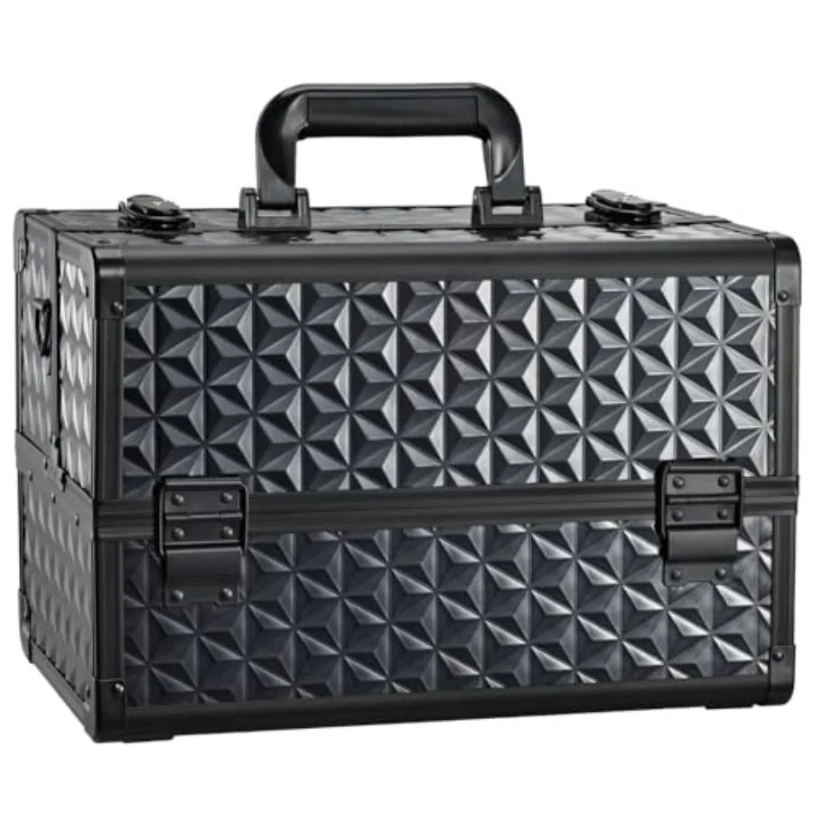 

Joligrace Makeup Train Case Professional Cosmetic Organizer Aluminum Storage Box with 4 Adjustable Dividers Trays Lockable Port