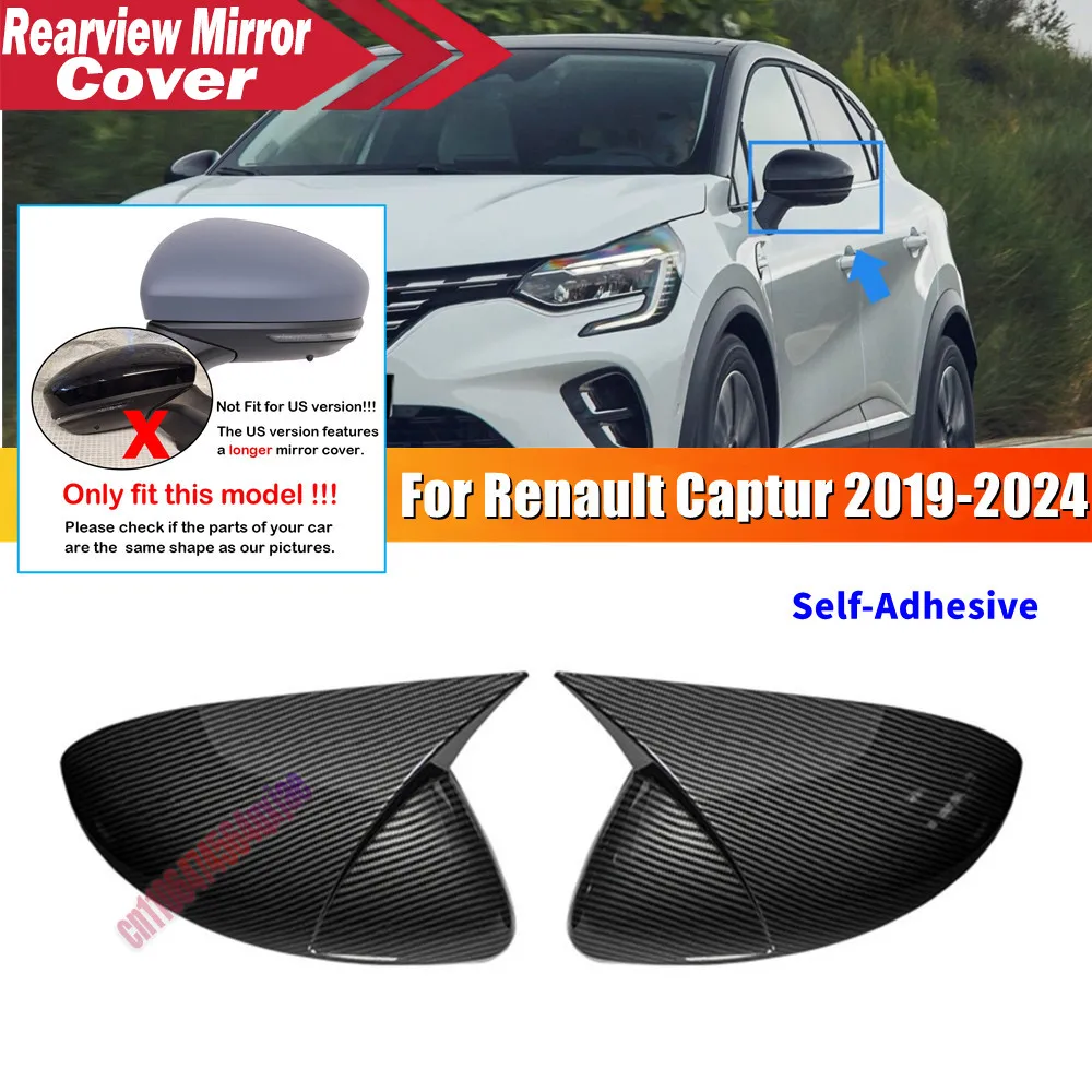 For Renault Captur 2019-2024 ABS Car Rearview Side Mirror Cover Wing Cap Exterior Door Housing Trim Adhesive Sticker