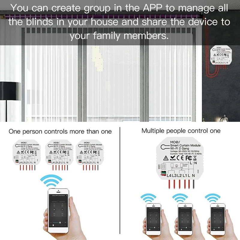 Tuya-Joli Intelligent Wifi à Double Rideau, Volet Roulant, Moteur Électrique, Application Smart Life avec Alexa, 2 lèvent