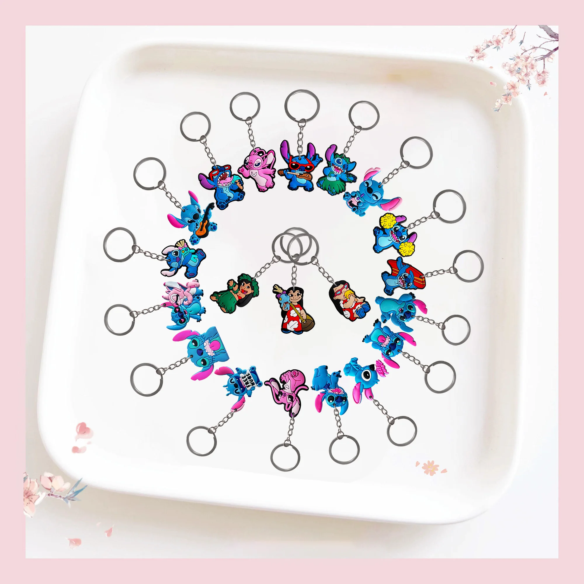 1-20 قطعة Miniso ديزني ليلو وستيتش سيليكون مفتاح سلسلة جميلة الكرتون الغريبة سيارة كيرينغ للجنسين حقيبة سلاسل المفاتيح الزينة