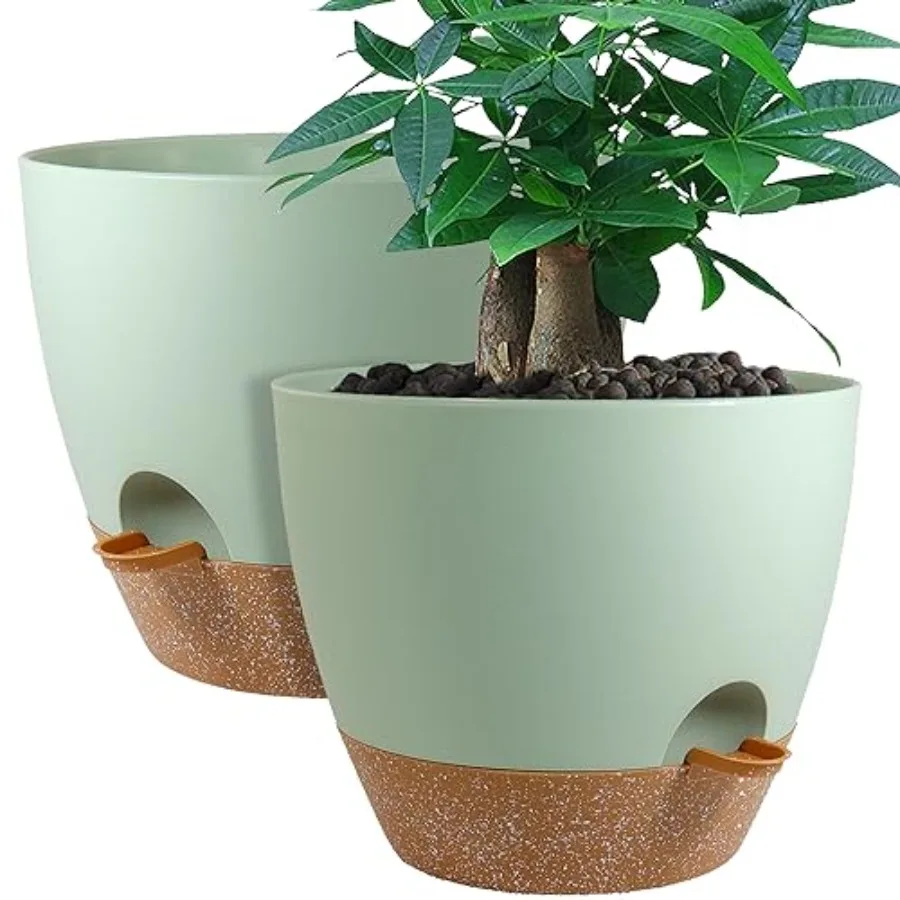 

12inch 2Pack Large Self Watering Planters, Plastic Plant Pots with 60oZ Removable Deep Reservoir and Multi Mesh Drainage Holes