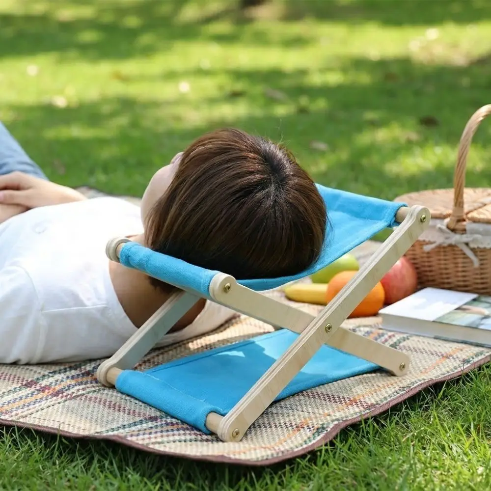 Compact Folding Wooden Beach Pillow UV Resistant Adjustable Height Outdoor Camping Neck Pillow Ergonomic Sunbathing