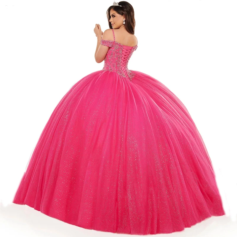 Beaded Quinceañeras Dresses Ball Gown Jacket Off the Shoulder Vestidos De 15 Sequins Años Quinceanera Birthday 16 Flower فساتين