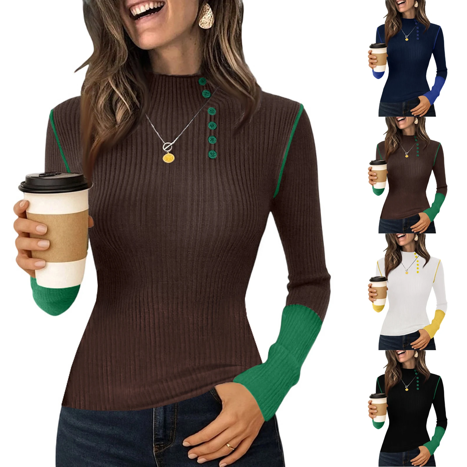 

Women's Casual Knit Sweaters Solid-Color High Neck Long-Sleeve Knit Base Top Korean Sweaters Autumn Winter Sweater For Women