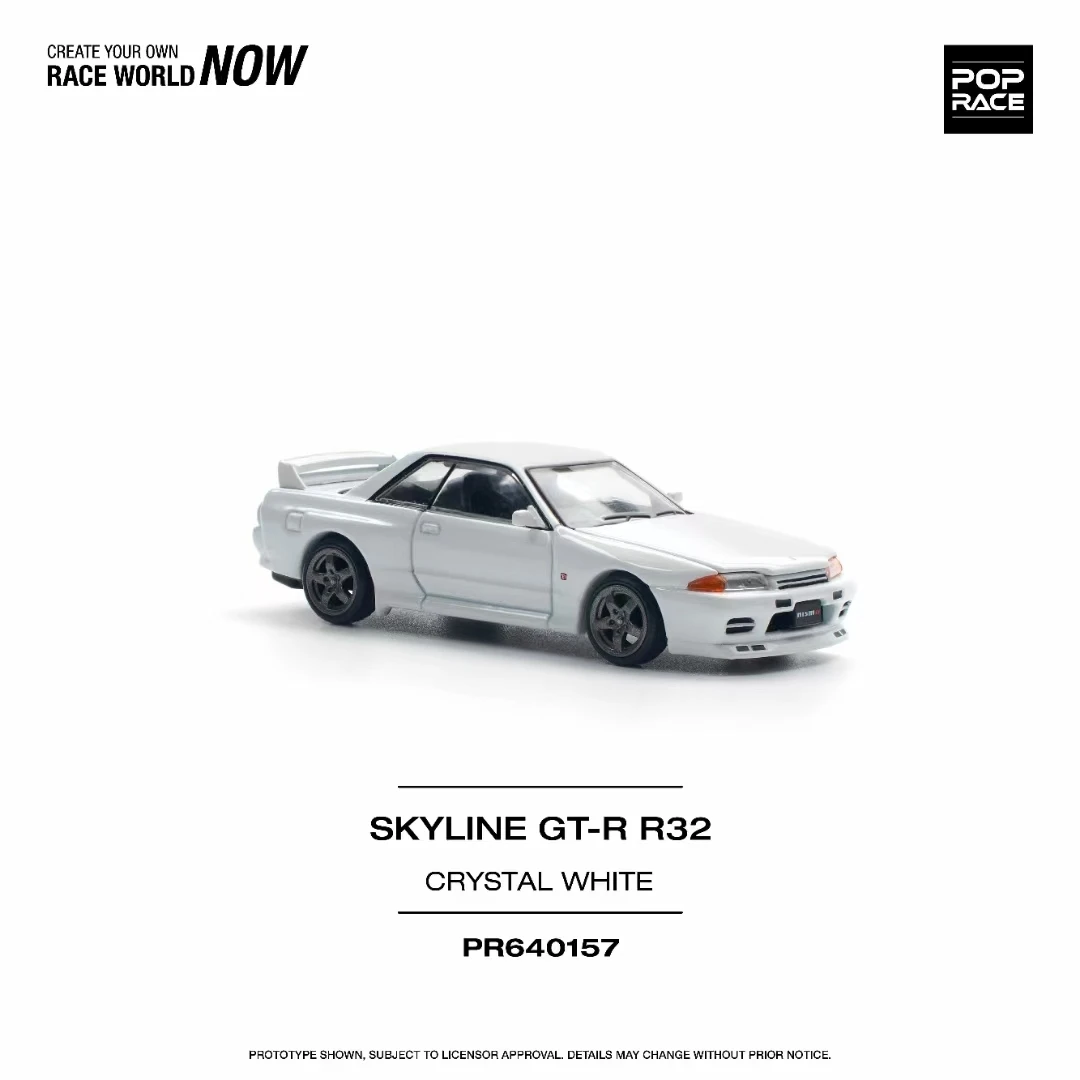 PreSale Pop Race 1:64 Skyline GTR R32 Crystal White Diecast Diorama Car Model Collection Miniature Toys