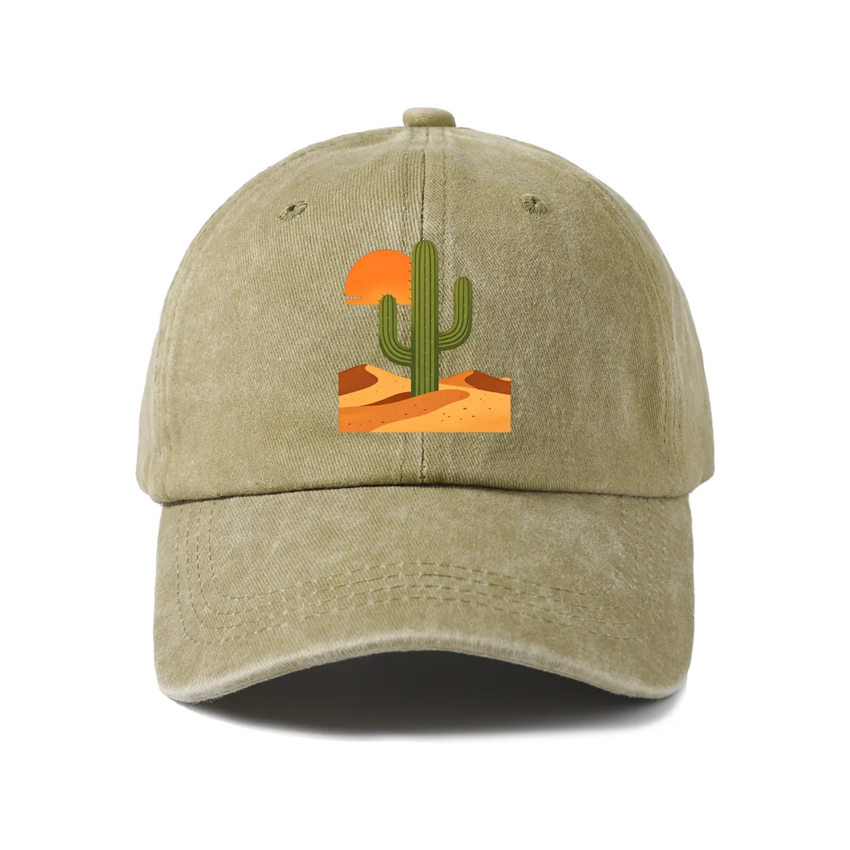 Desert Cactus Sunset Graphic Baseball Cap, Vintage Washed Adjustable Unisex Dad Hat, Western Boho Travel Gift