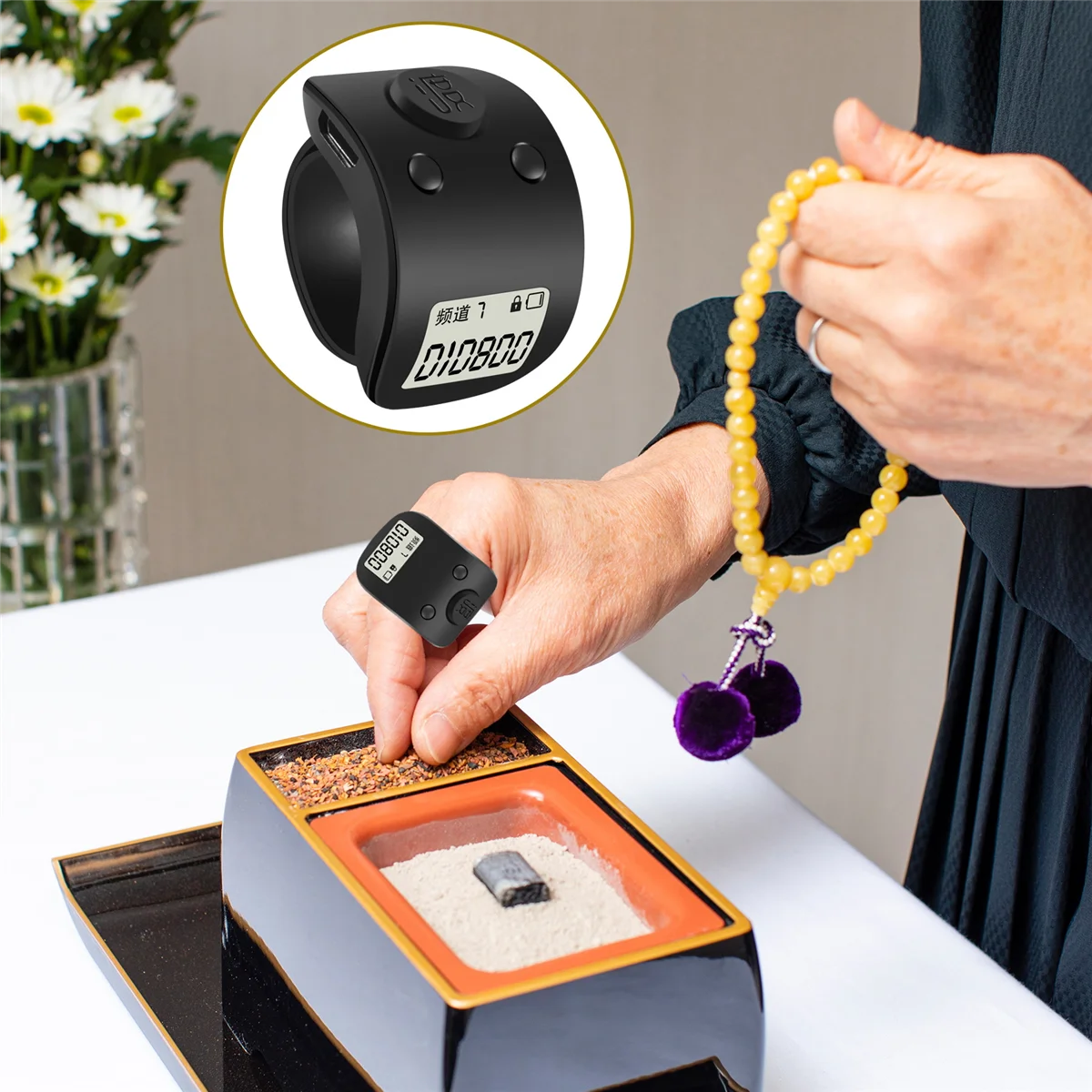 Mini Digital LCD Electronic Finger Ring Hand Tally Counter 6 Digit Rechargeable Counters Clicker-Black