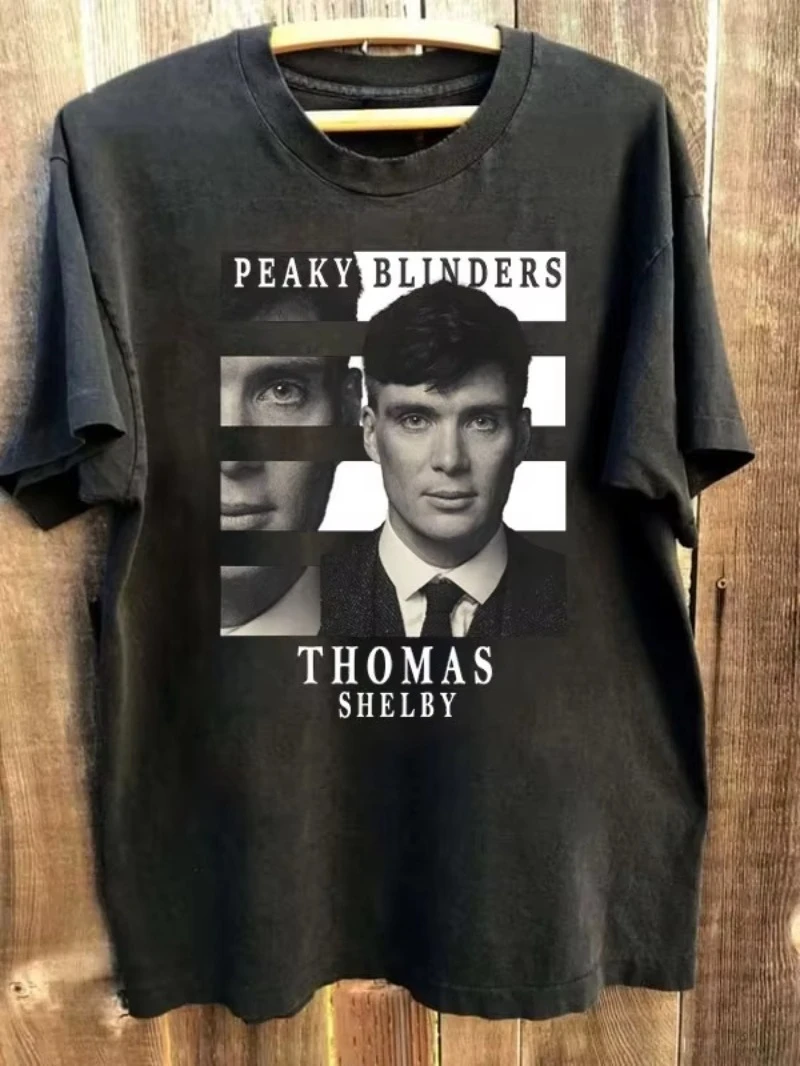 2026 New Thomas Shelby Peaky Blinders Movie Series Summer Short Sleeved Black Shirt Pattern Men's and Women's T-shirt