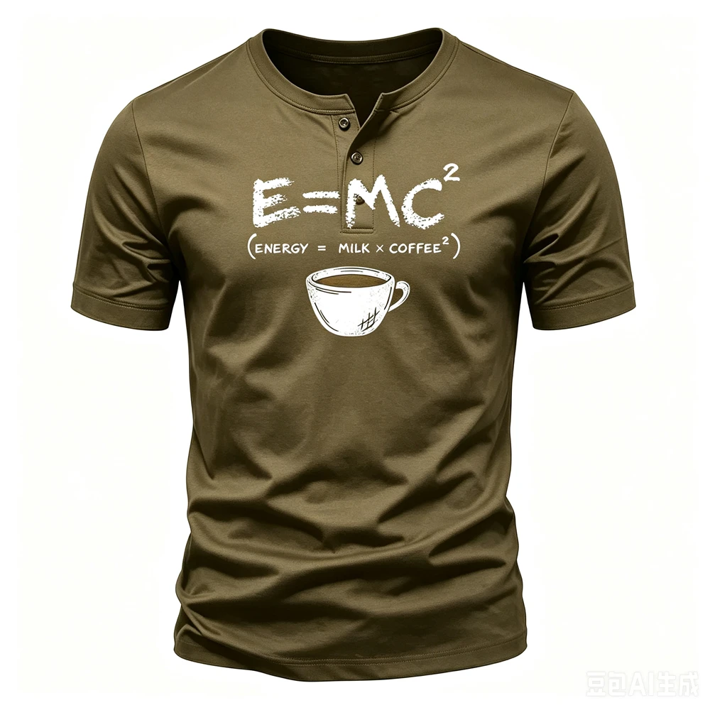 Funny Letter Print Men's Henry T shirt Fashion Henry Collar Short Sleeve Tees Casual Commute Button Tops Summer Office Clothing
