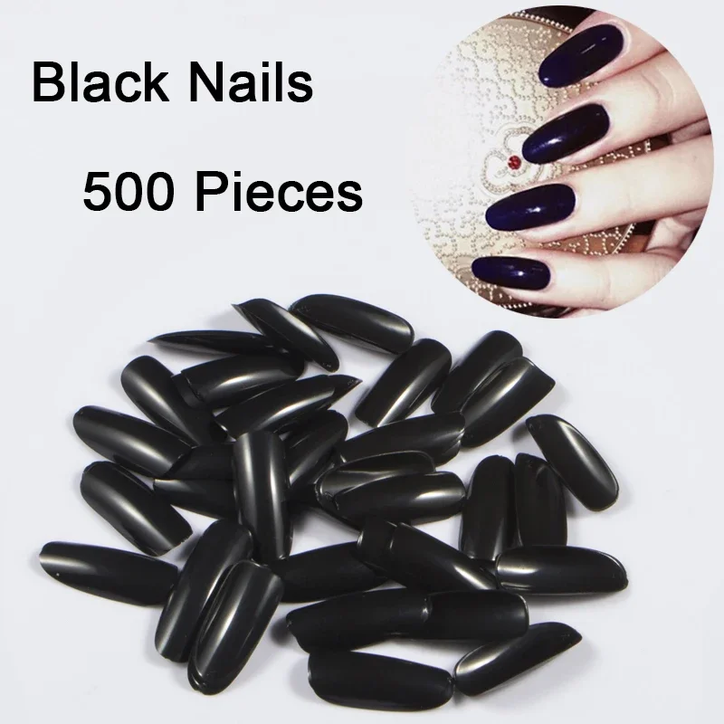 500 Pieces Black Oval Nail Tips Press On Nails Oval Full Cover False Nail Tips Acrylic Fake Nails Art Artificial Nails art Tools