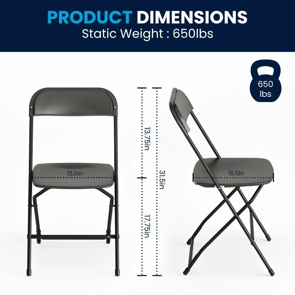 Eries Plastic Folding Chair-Black - 650LB Weight Capacity Comfortable Event Chair-Lightweight Folding Chair Plastic; Steel Frame