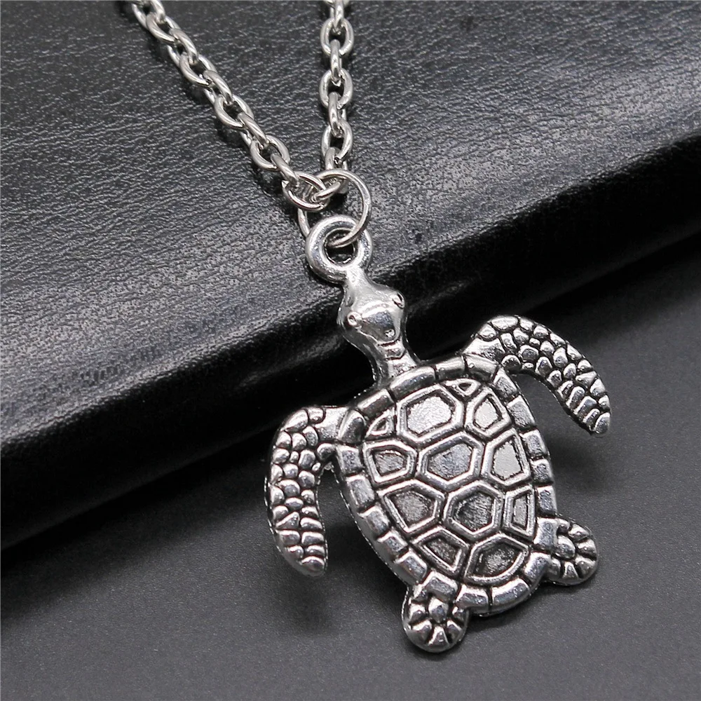 Fashion Vintage 2 Colors 34x29mm Sea Turtle Pendant Necklace For Women Men Long Chain Necklace Jewelry Accessories