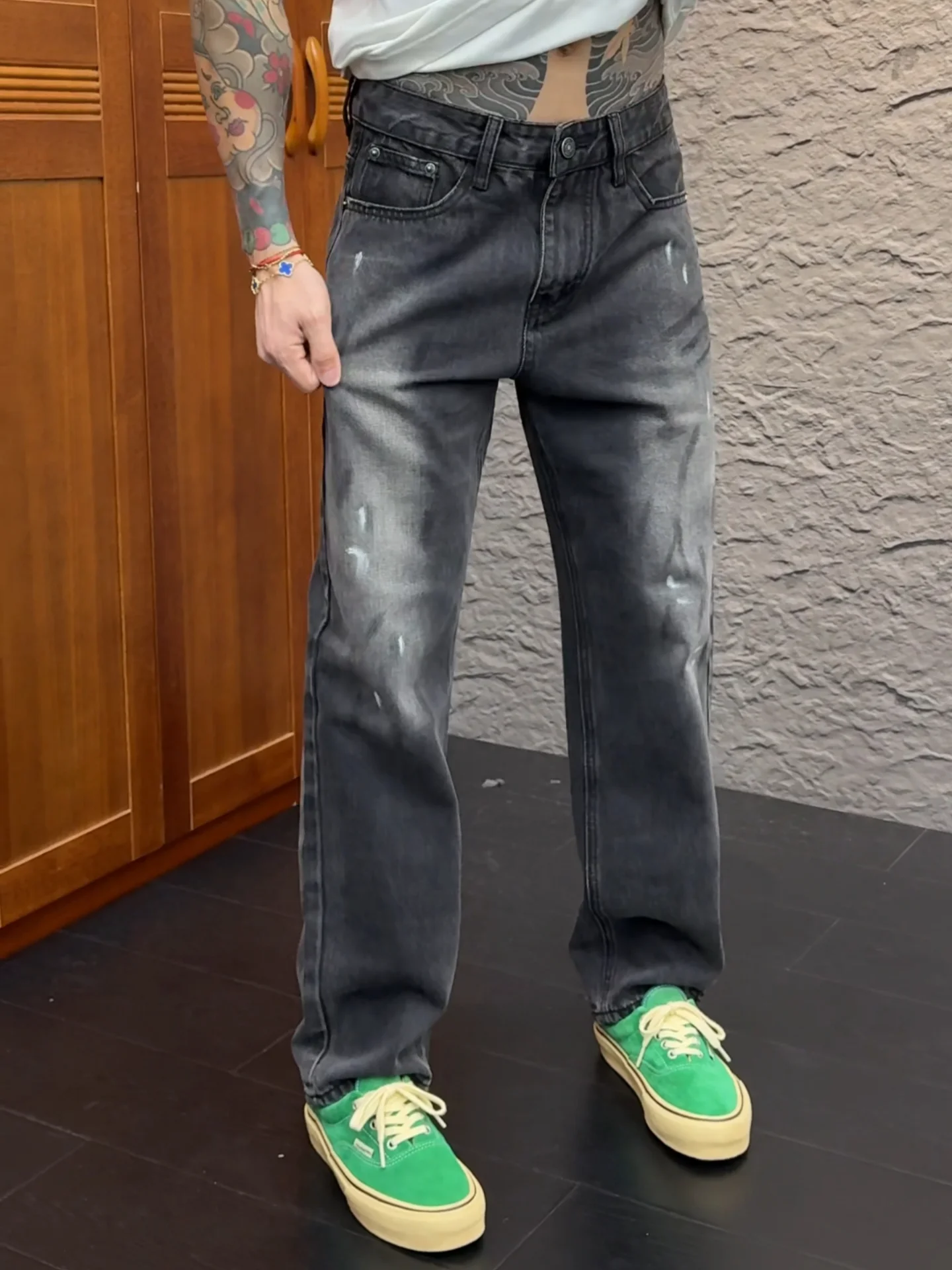 

Casual Men's Straight Leg Jeans Dyeing Design Vintage Waed adient High-End Feeling Daily Wear Comfortable Fit Blue Jeans