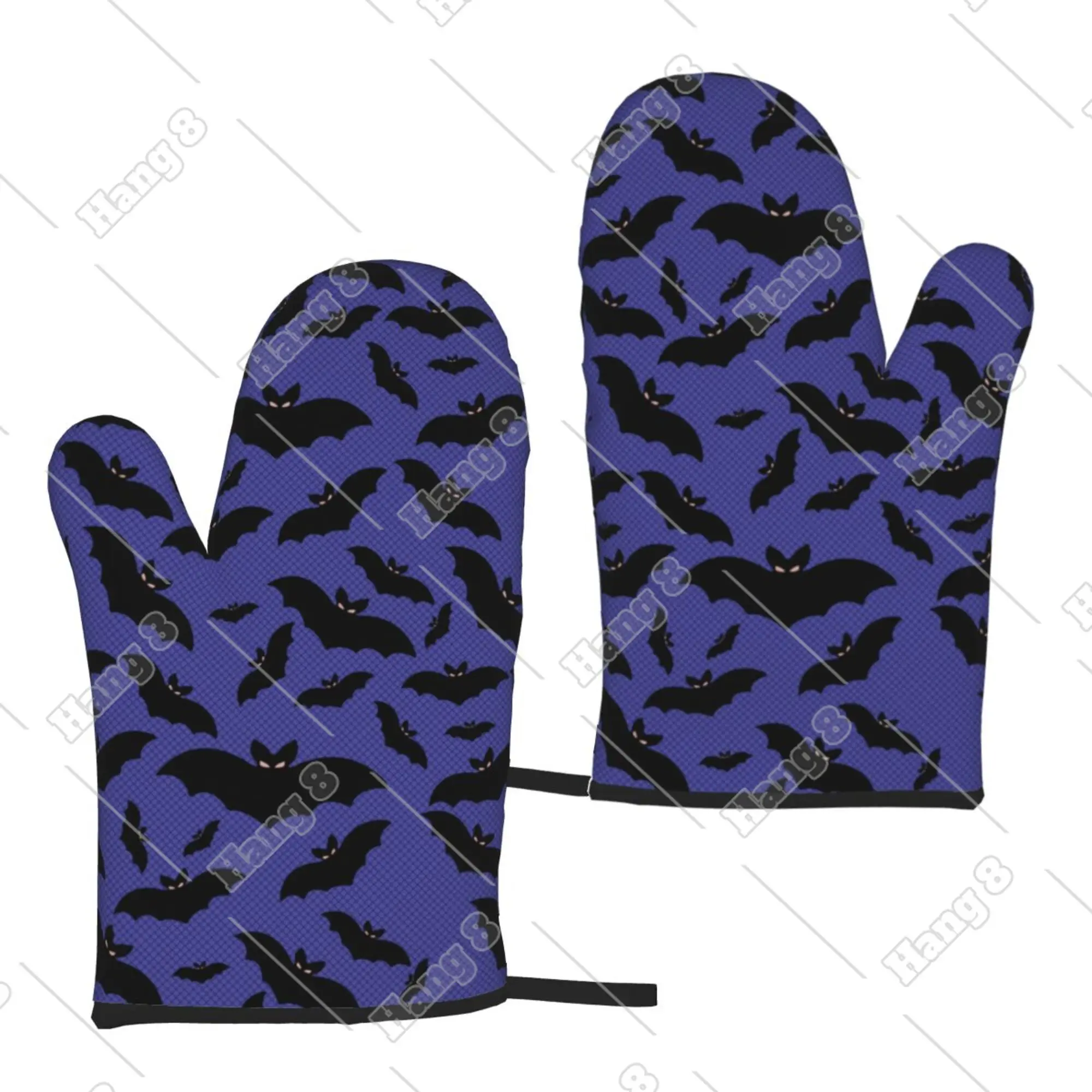 

Dark Blue Bats Halloween Oven Mitts Tree Candy Cane Oven Gloves Heat Resistant for Barbecue Microwave Ovens Kitchen Men 2pc