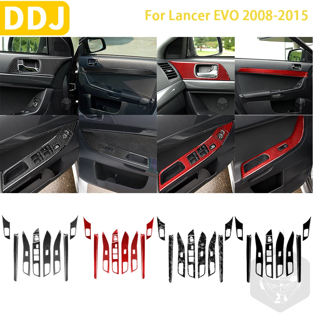 

For Mitsubishi Lancer EVO X MR 2008-2015 Car Accessories Forged Carbon Fiber Interior Door Plank Window Lifting Trim Sticker Set