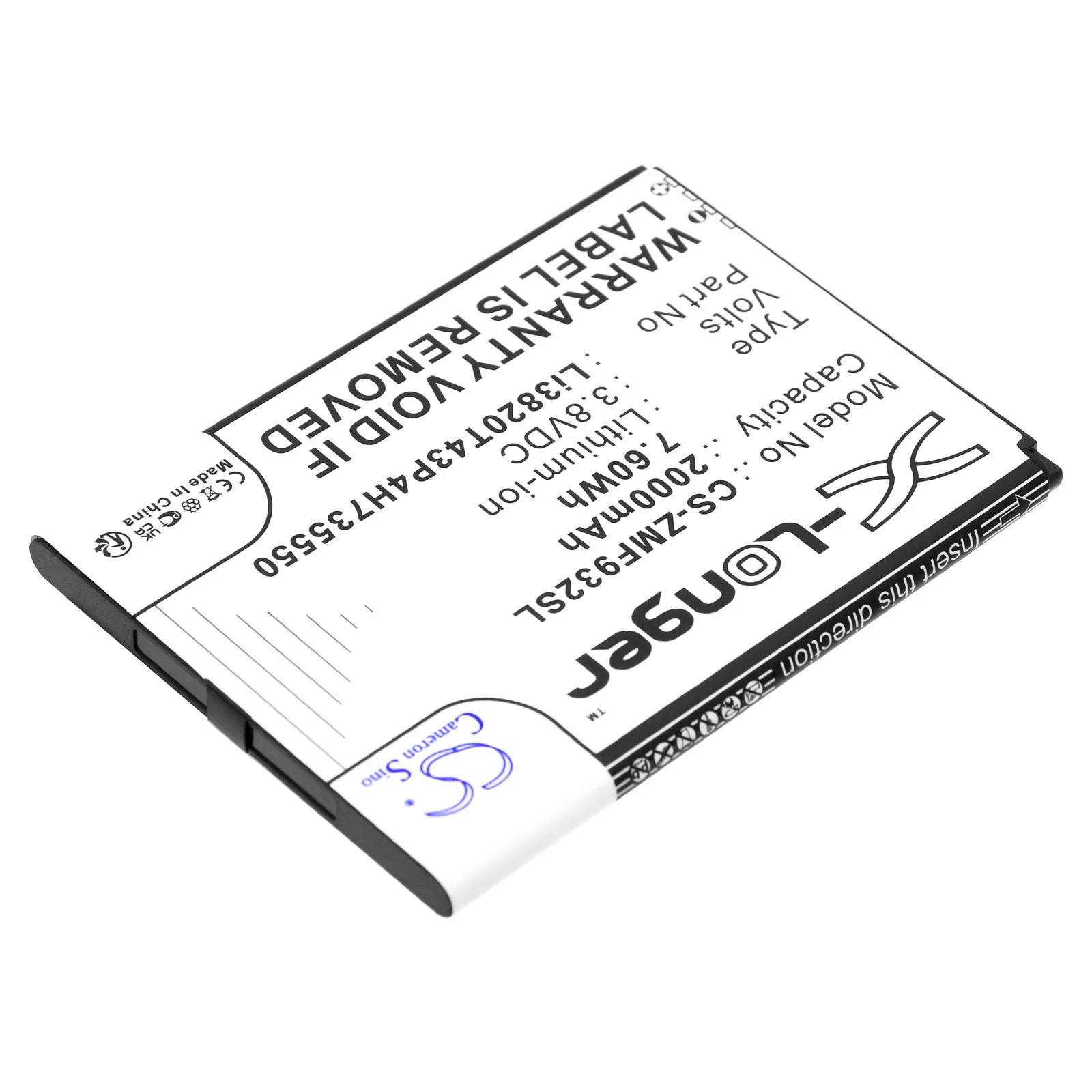 CS Replacement Battery for ZTE WiFi5 MF932 PN:Li3820T43P4H735550 2000mAh / 7.6Wh