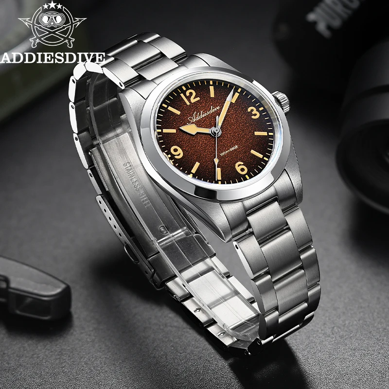 ADDIESDIVE 36mm Men's Watch 2035 Quartz Watch Super Luminous 316L Stainless Steel 100m Waterproof Retro Men's Watch AD2544