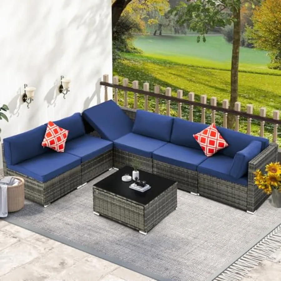 

Комплект садовой мебели из 7 предметов: плетеные диваны и кресла из ротанга PE для патио с откидным диваном, столом для хранения, подушками и декоративными подушками