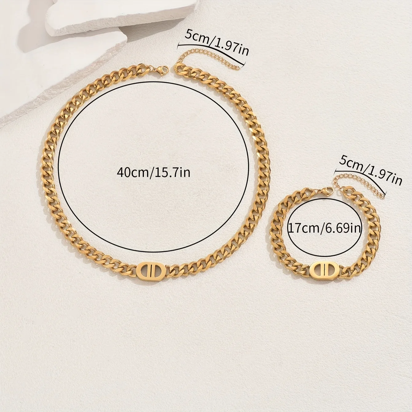 2 قطعة مجموعة الذهب اللون الكوبية سلسلة هندسية سحر قلادة سوار مجموعة مجوهرات الهيب هوب العصرية سلسلة سميكة سوار المختنق مجموعة