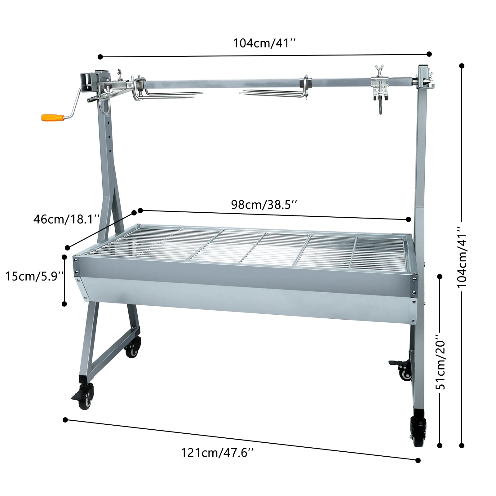 Asador para parrilla de asador, parrilla de carbón de 132 libras, parrilla para barbacoa al aire libre, asador de escupir para cerdo y cordero con motor de 25W y manivela