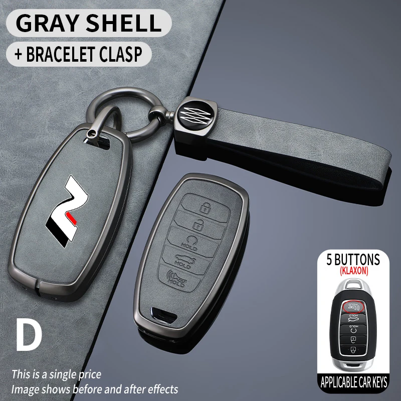 حافظة مفاتيح سيارة جلدية معدنية لسيارة Hyundai N Line I30 Ix35 KONA Encino Solaris Azera Grandeur Accent Santa Fe Palisade Auto Keyring