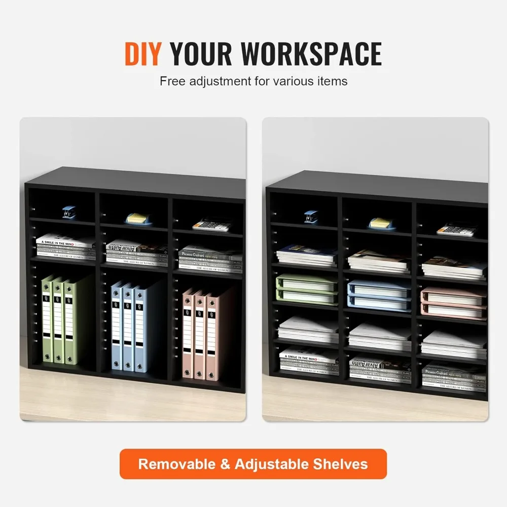 Organizer per letteratura in legno a 24 scomparti con ripiani regolabili, 29x12x24,4 pollici per ufficio, casa, aula