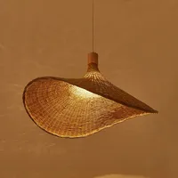 60/70cm Rattan Hand-woven Woven Bamboo Chandeliers Chinese Style Bamboo Pendant Light Tea Room Creative Straw Hat Hanging Lamp