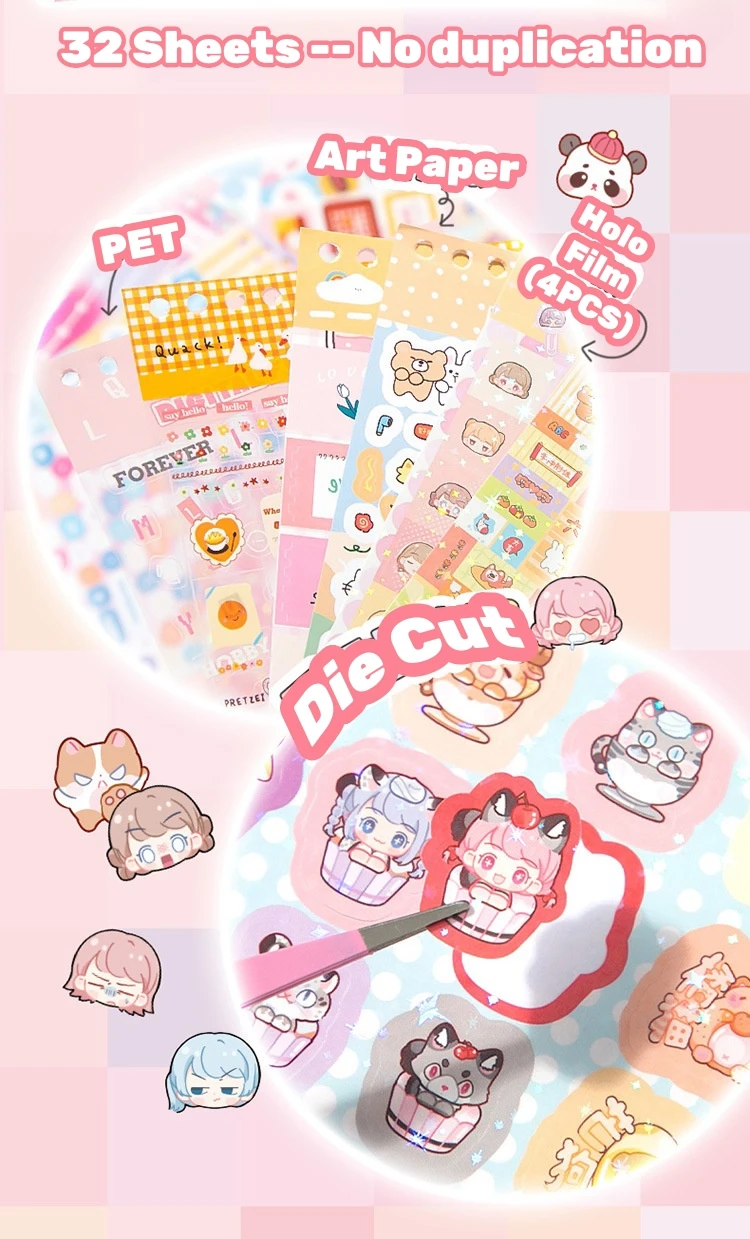 32-Page Element Sticker Book- Ultimate Korean Cute Sticker Collection for KPOP Toploader Deco, Planner Decor, Journaling & More
