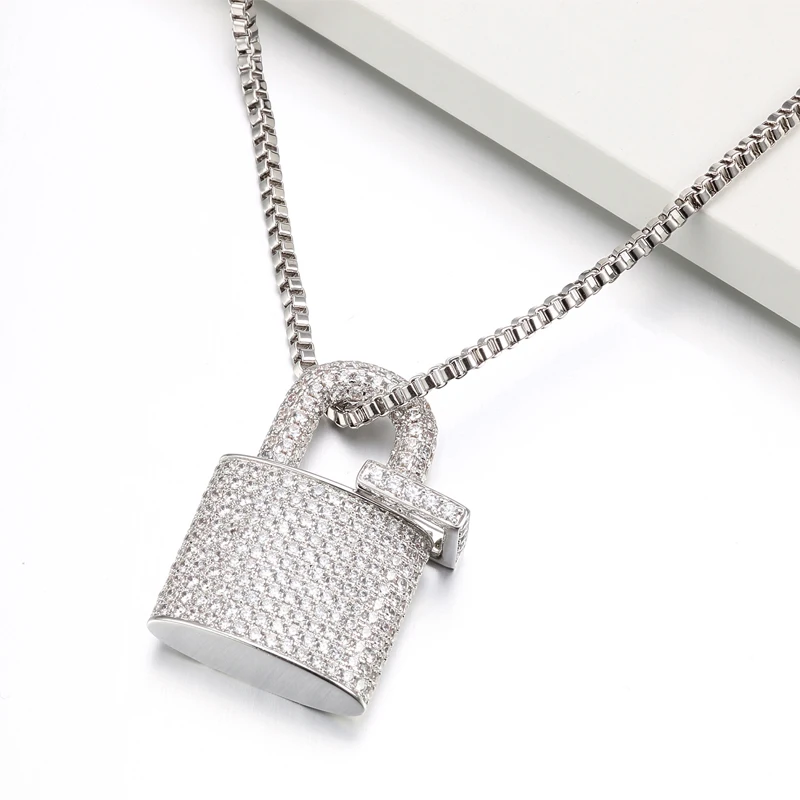 VANAXIN Micro Paved Crystal Lock Pendant Necklace Women Men SilverGold Color Fine Jewelry Hiphop Top Quality CZ Christmas Gift