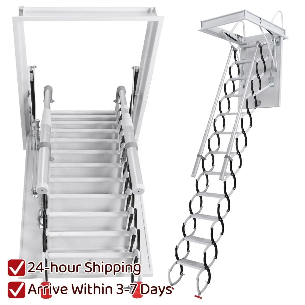 

Настенная складная лестница с поручнями, невидимая телескопическая лестница, грузоподъемность 660 фунтов, выдвижная система для гаражей/кровель/подвалов