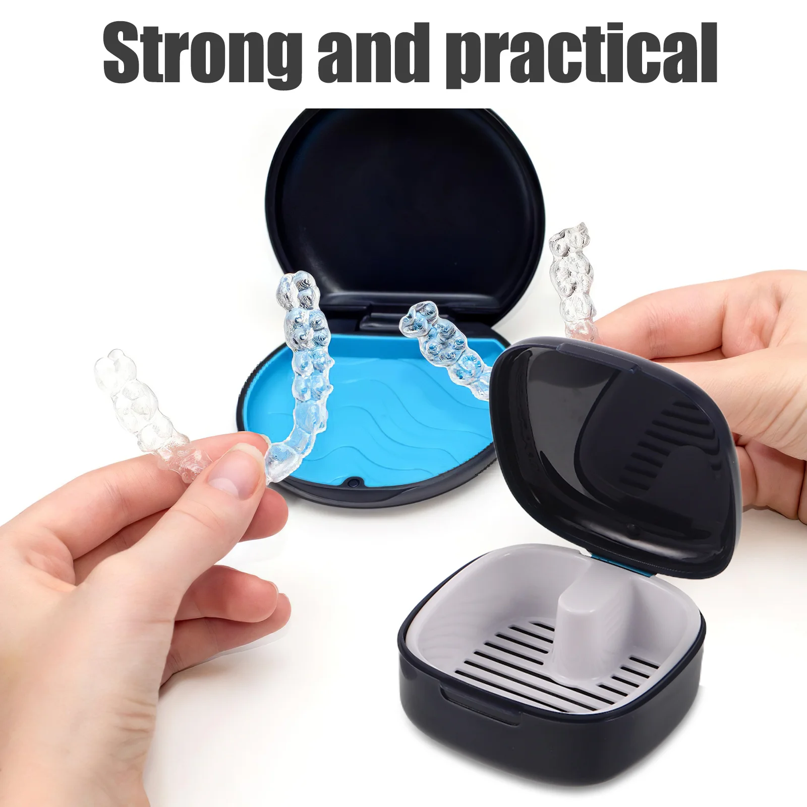 

3pcs Portable Denture Soaking Box Slim Plastic Dental Storage Case Breathable Retainer Container With Vent Holes - Leakproof