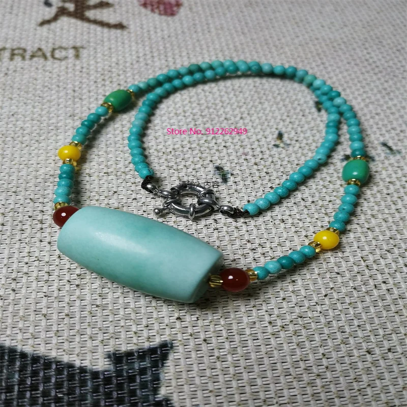 

Hot Selling Natural Hand-carve Turquoise High Porcelain Bucket Beads Necklace Pendant Fashion Jewelry Men Women Luck Gifts3