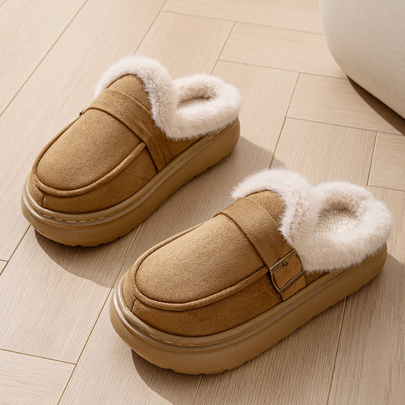 Casual Women's Home Slippers Winter Plush Luxury Designer Woman Shoes Indoor Fluffy Platform Fuzzy Fur Slides Elegant Flats Warm image 3