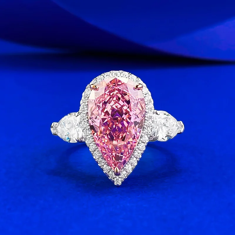 

Sparkling 9x15mm Pink High Carbon Diamonds Women's Ring, 925 Sterling Silver Promise Wedding Band & Engagement Ring Jewelry Gift