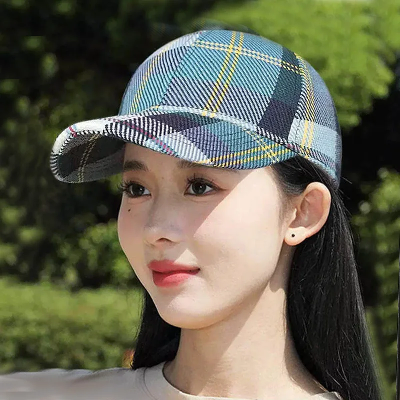 Spring and Autumn Korean Style British Fashion Baseball Cap for Women, Classic Plaid Hard Top Sun Hat, Casual Sports Cap