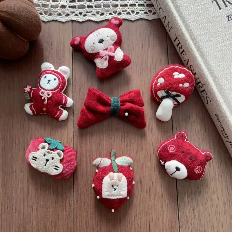 Handmade Red Bear Mushroom Brooch Hair Accessory DIY Stuffed Craft for Kids Shoes Socks Bag Hat Clothing Decoration High Quality