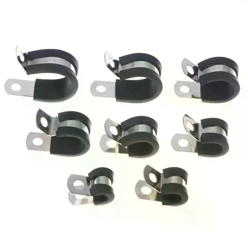 10Pcs 6-20MM Stainless Steel Cable Clamps Rubber Cushion Cushioned Insulated Wire Line Tube Pipe Fixed Bracket Metal Clip