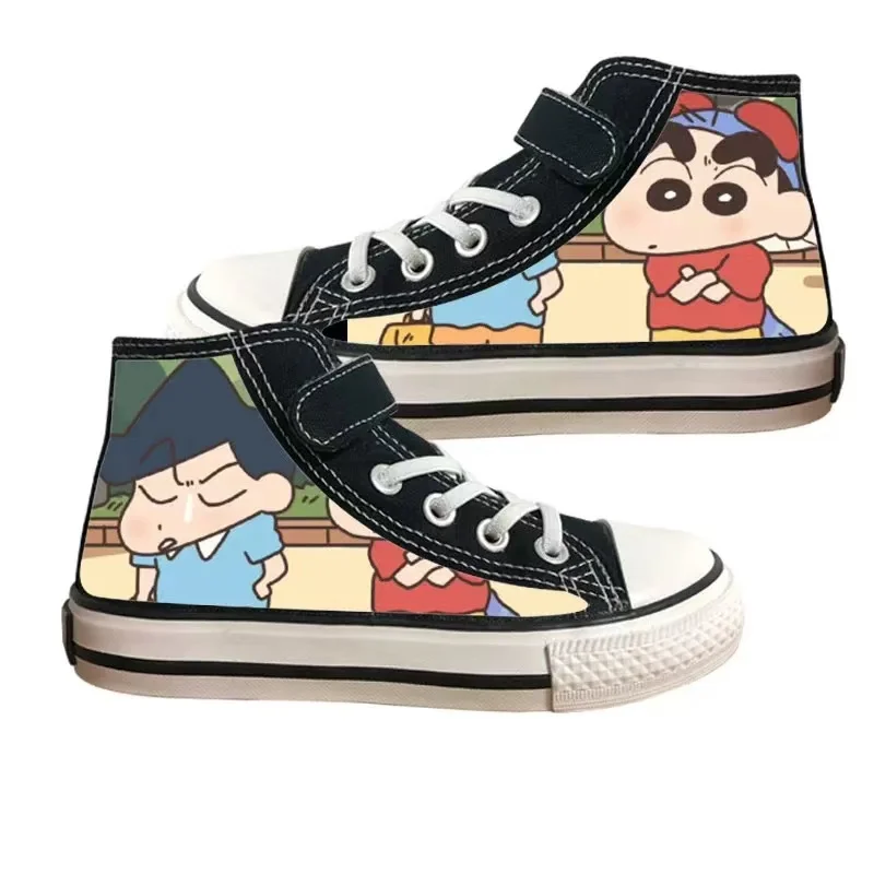 Crayon Shin-chan foto real drop shipping Pequena Moda das Meninas Dos Desenhos Animados das Crianças crianças criança skate mulheres preto causel sapatos