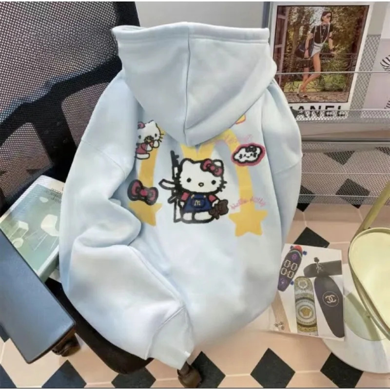 Sanrio Hello Kitty Hoodie Y2K Clothes Vintage Streetwear Cartoon Sweatshirt Women Autumn/Winter Loose Cotton Coat for Men Women