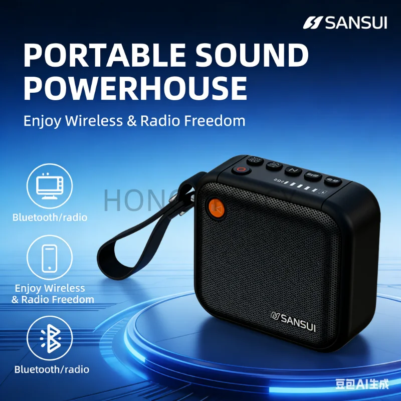 

Портативная Bluetooth-колонка SANSUI 20W Peak с радио, поддержкой TF-карт и USB, функцией записи и индикатором уровня заряда батареи
