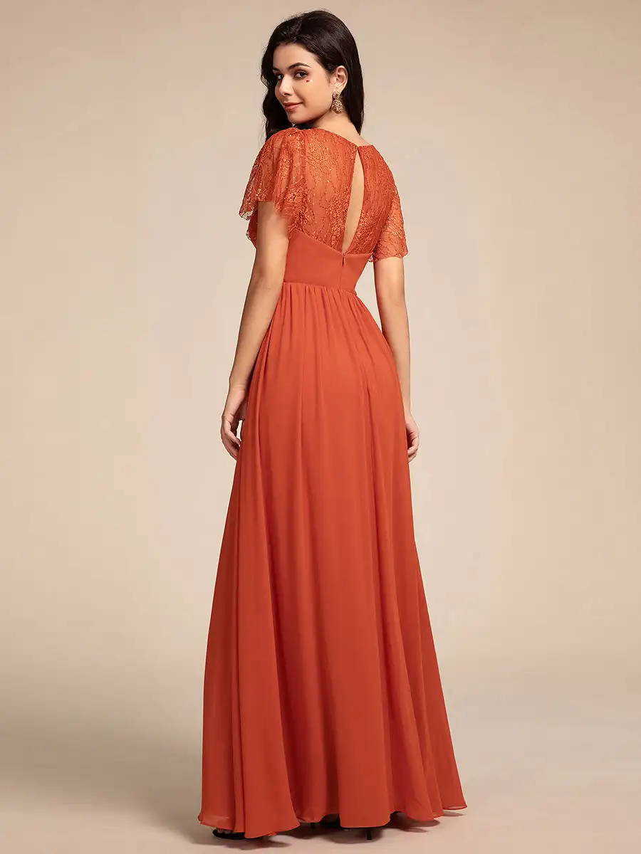 Elegant Evening Dresses Embroidery Glitter See-Through Lotus Leaf Sleeves 2024 Ever Pretty of Burnt Orange Bridesmaid dress