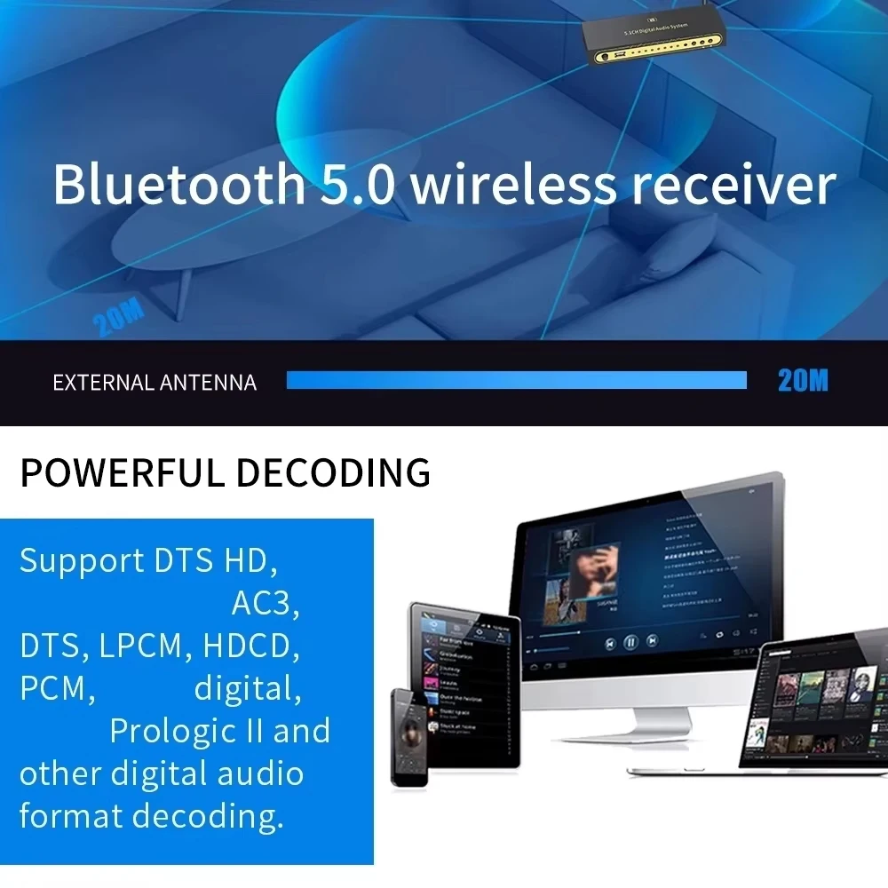 HDMI-compatible Audio Extractor DTS Digital Audio 5.1 Decoder Coaxial SPDIF PC USB Bluetooth5.0 Input ARC for Home Theatre